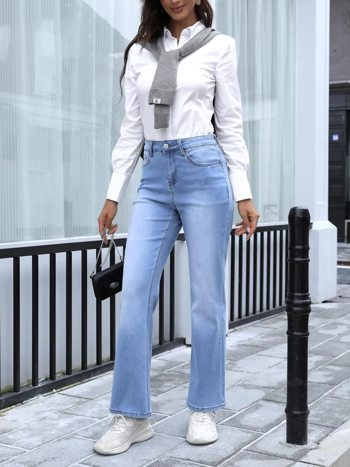 ONESO Women's Straight Leg Jeans Mid Waist Loose Stretchy Lightweight Trendy Jeans for Women Denim Pants