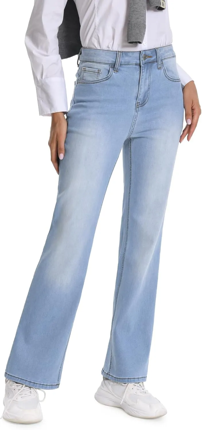 ONESO Women's Straight Leg Jeans Mid Waist Loose Stretchy Lightweight Trendy Jeans for Women Denim Pants
