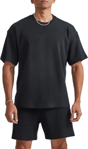 Ouber Men's Waffle Cotton Workout Shirts Loose Fit Athletic Gym Tee Shirt