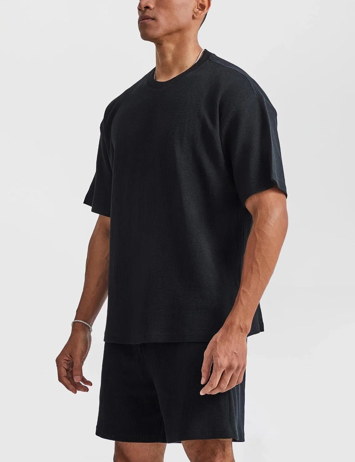 Ouber Men's Waffle Cotton Workout Shirts Loose Fit Athletic Gym Tee Shirt