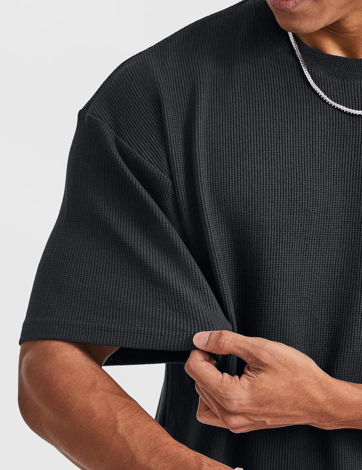 Ouber Men's Waffle Cotton Workout Shirts Loose Fit Athletic Gym Tee Shirt