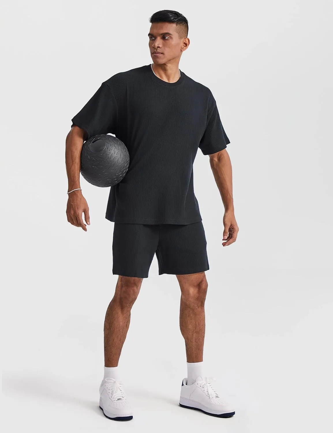 Ouber Men's Waffle Cotton Workout Shirts Loose Fit Athletic Gym Tee Shirt