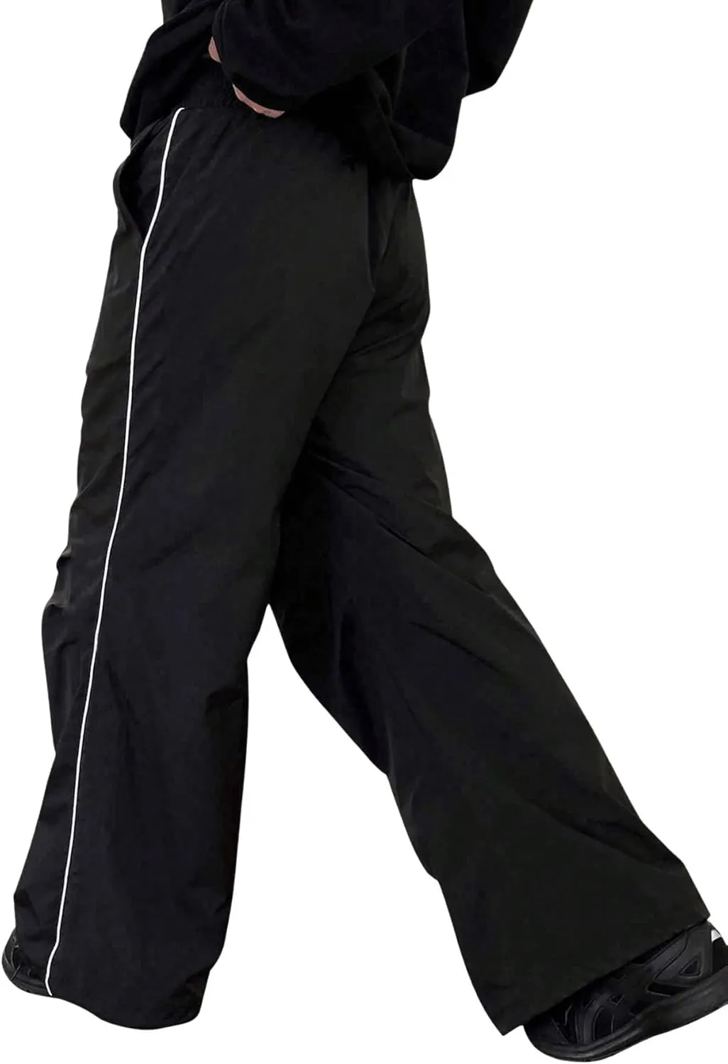 OYOANGLE Men's Loose Fit Baggy Pants Letter Graphic Drawstring Waisted Streetwear Wide Leg Pants