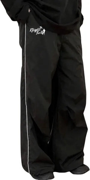 OYOANGLE Men's Loose Fit Baggy Pants Letter Graphic Drawstring Waisted Streetwear Wide Leg Pants