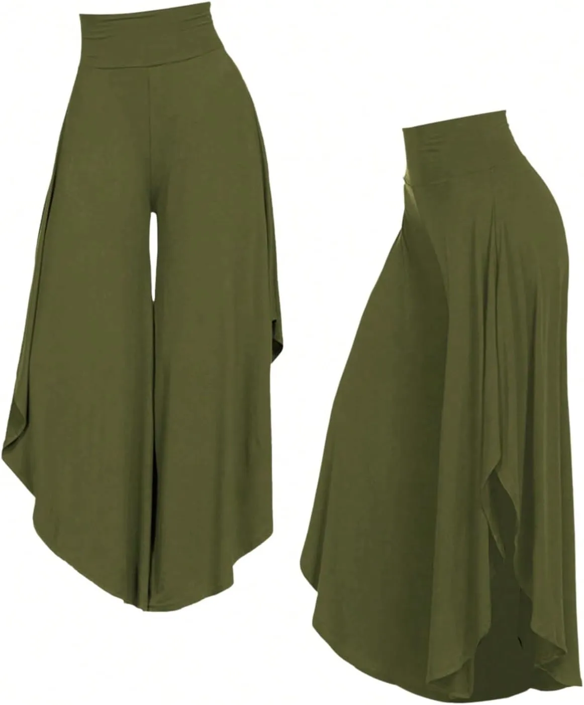 OYOANGLE Women's Plus Size High Waisted Asymmetrical Ruffle Hem Wide Leg Pants Flowy Palazzo Pants