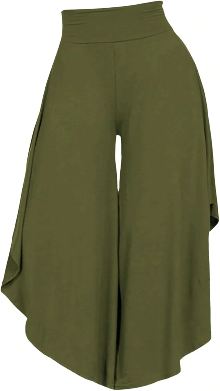 OYOANGLE Women's Plus Size High Waisted Asymmetrical Ruffle Hem Wide Leg Pants Flowy Palazzo Pants