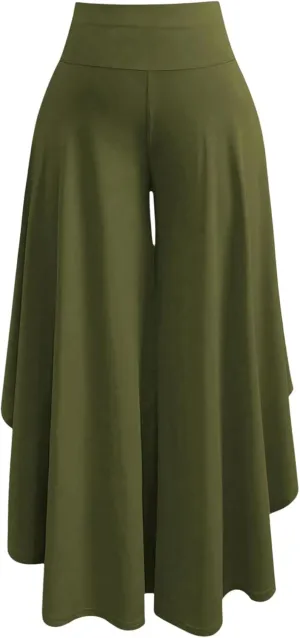 OYOANGLE Women's Plus Size High Waisted Asymmetrical Ruffle Hem Wide Leg Pants Flowy Palazzo Pants
