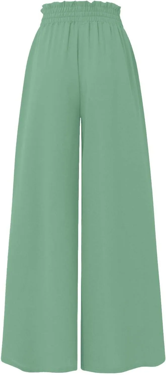 Palazzo Pants for Women High Waisted Flowy Wide Leg Pants Summer Trendy Casual Loose Boho Beach Trousers with Pockets