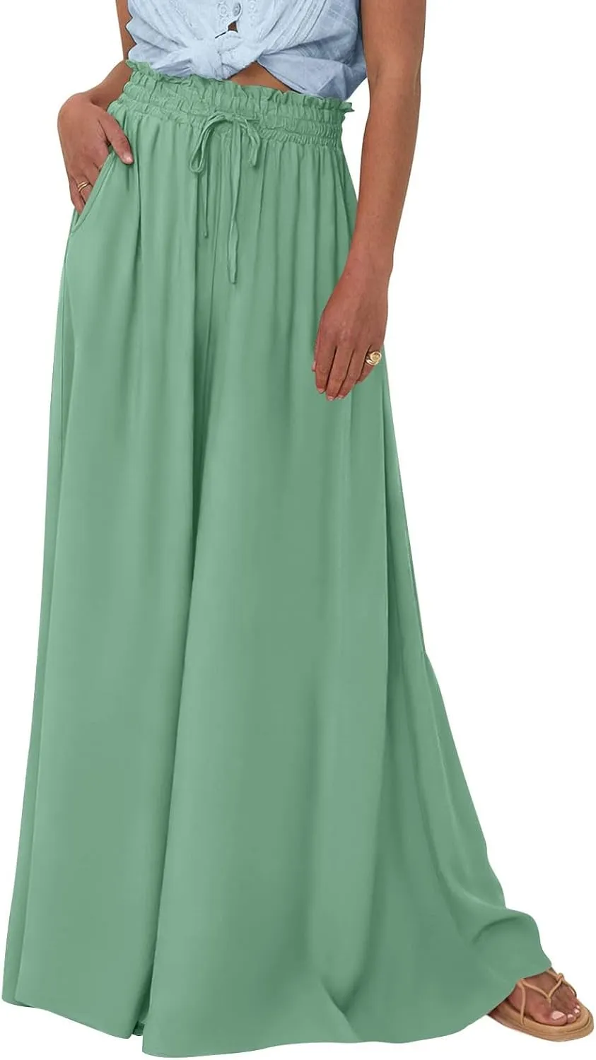 Palazzo Pants for Women High Waisted Flowy Wide Leg Pants Summer Trendy Casual Loose Boho Beach Trousers with Pockets