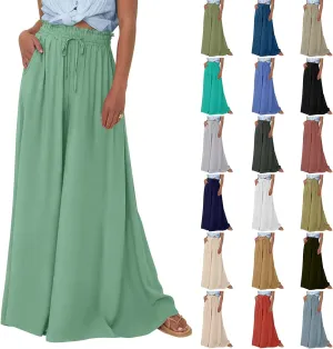 Palazzo Pants for Women High Waisted Flowy Wide Leg Pants Summer Trendy Casual Loose Boho Beach Trousers with Pockets