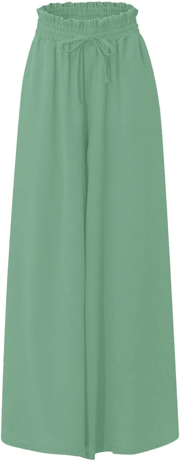Palazzo Pants for Women High Waisted Flowy Wide Leg Pants Summer Trendy Casual Loose Boho Beach Trousers with Pockets