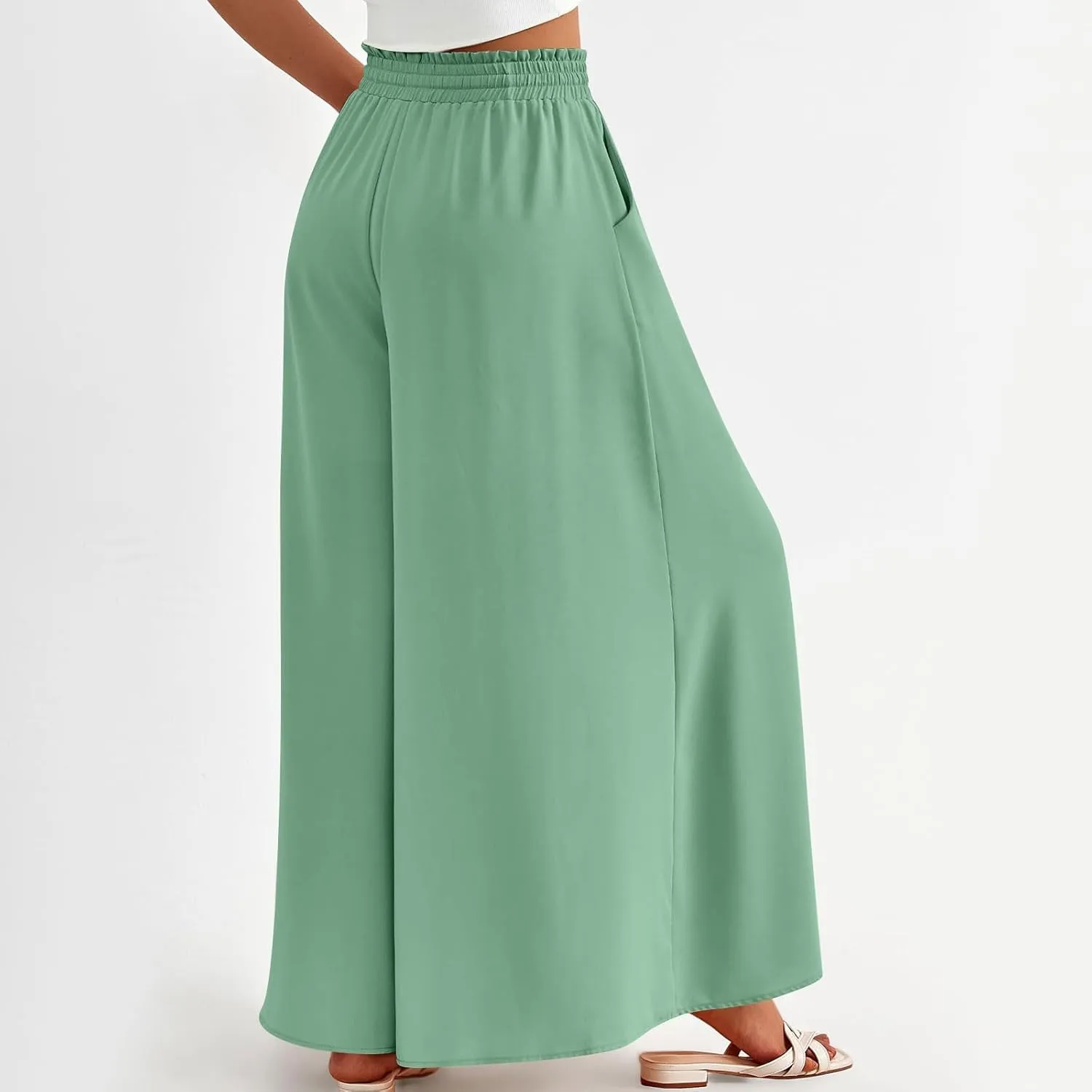 Palazzo Pants for Women High Waisted Flowy Wide Leg Pants Summer Trendy Casual Loose Boho Beach Trousers with Pockets