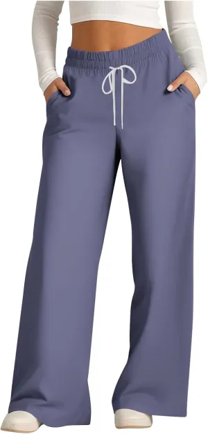 Palazzo Pants for Women Straight Wide Leg Pants Drawstring High Waist Trousers Spring Fashion Lounge Pants with Pocket