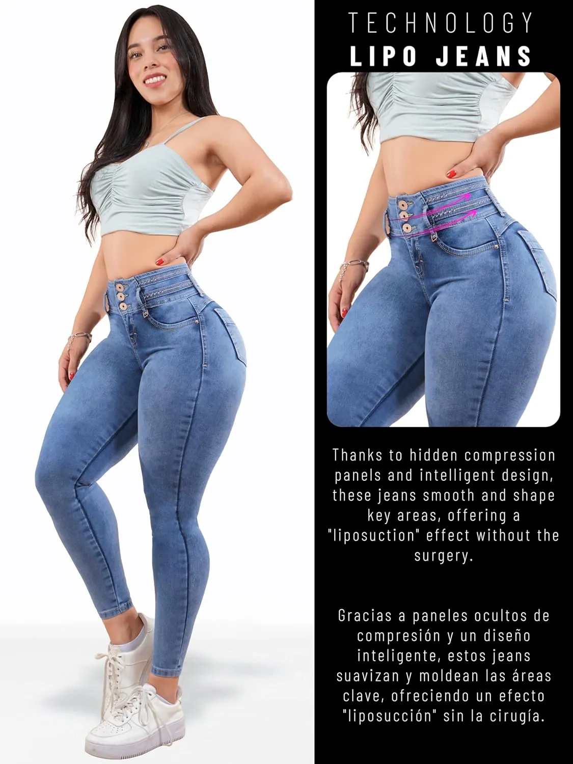 Pantalones Colombianos Levanta Pompa | Butt Lifting High Waisted Jeans for Women | Lipo Jeans