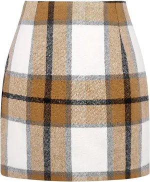 Plaid Skirts for Women Fall High Waisted Wool Bodycon Mini Skirt Casual Trendy Tweed Pencil Skirt A Line Skirt