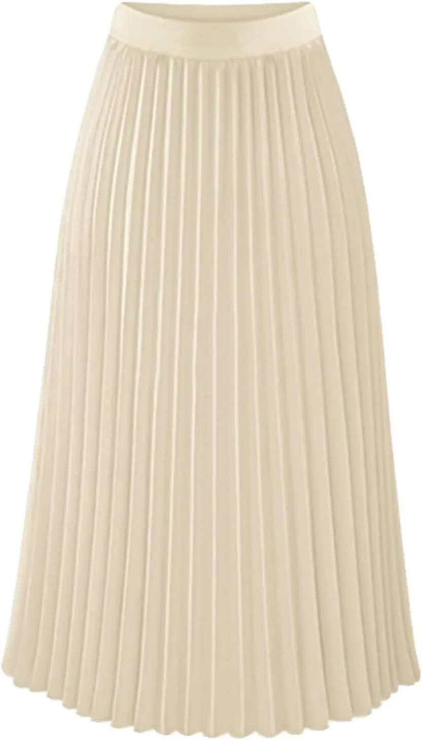 Pleated Midi Skirts for Women Midi Long High Waisted A Line Skirts Shirring Swing Skirt 2024 Fashion Party Skirt
