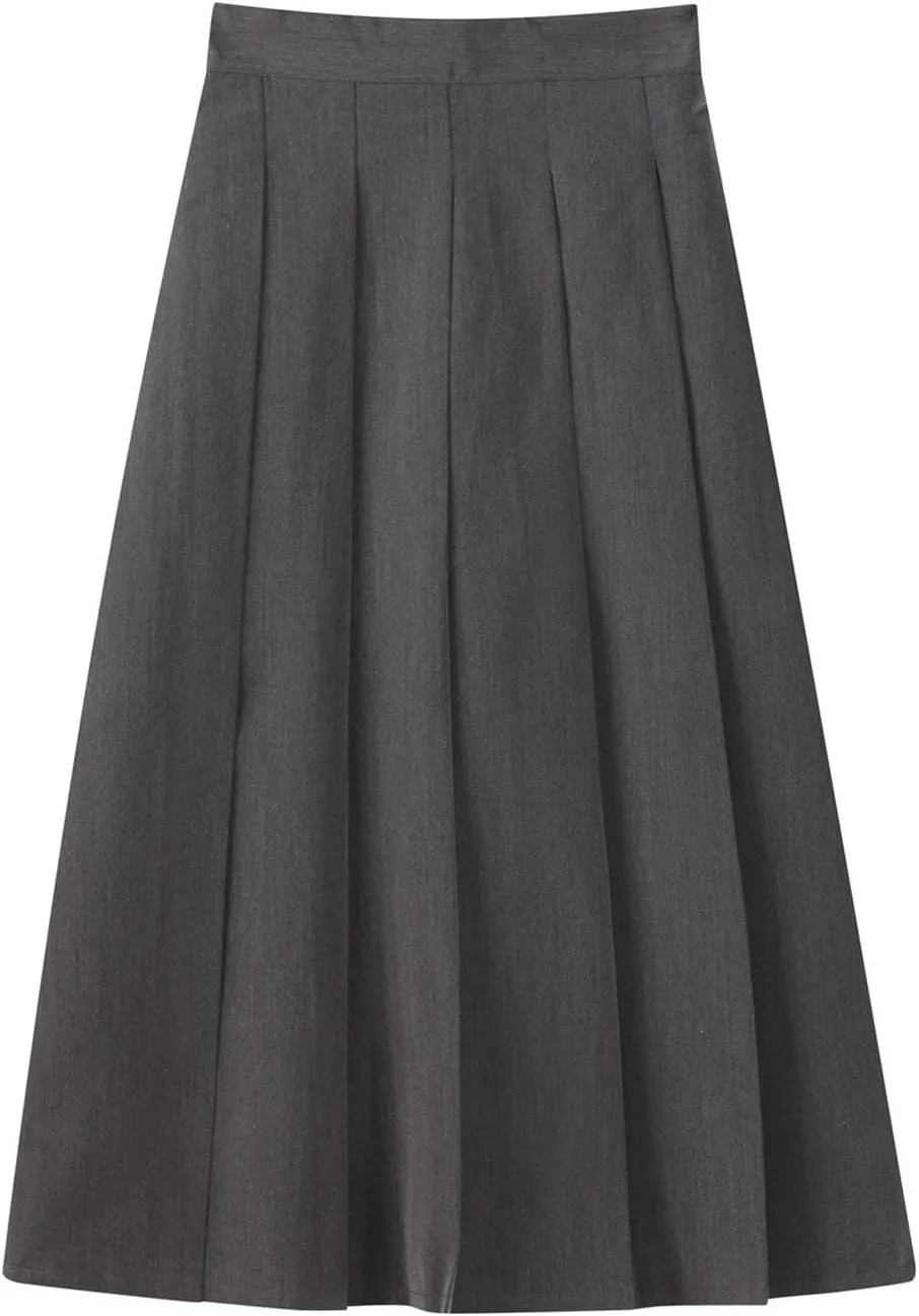 Pleated Skirts for Women Elastic High Waist A-Line Maxi Skirts Casual Party Holiday Teen Girls School Long Skirt