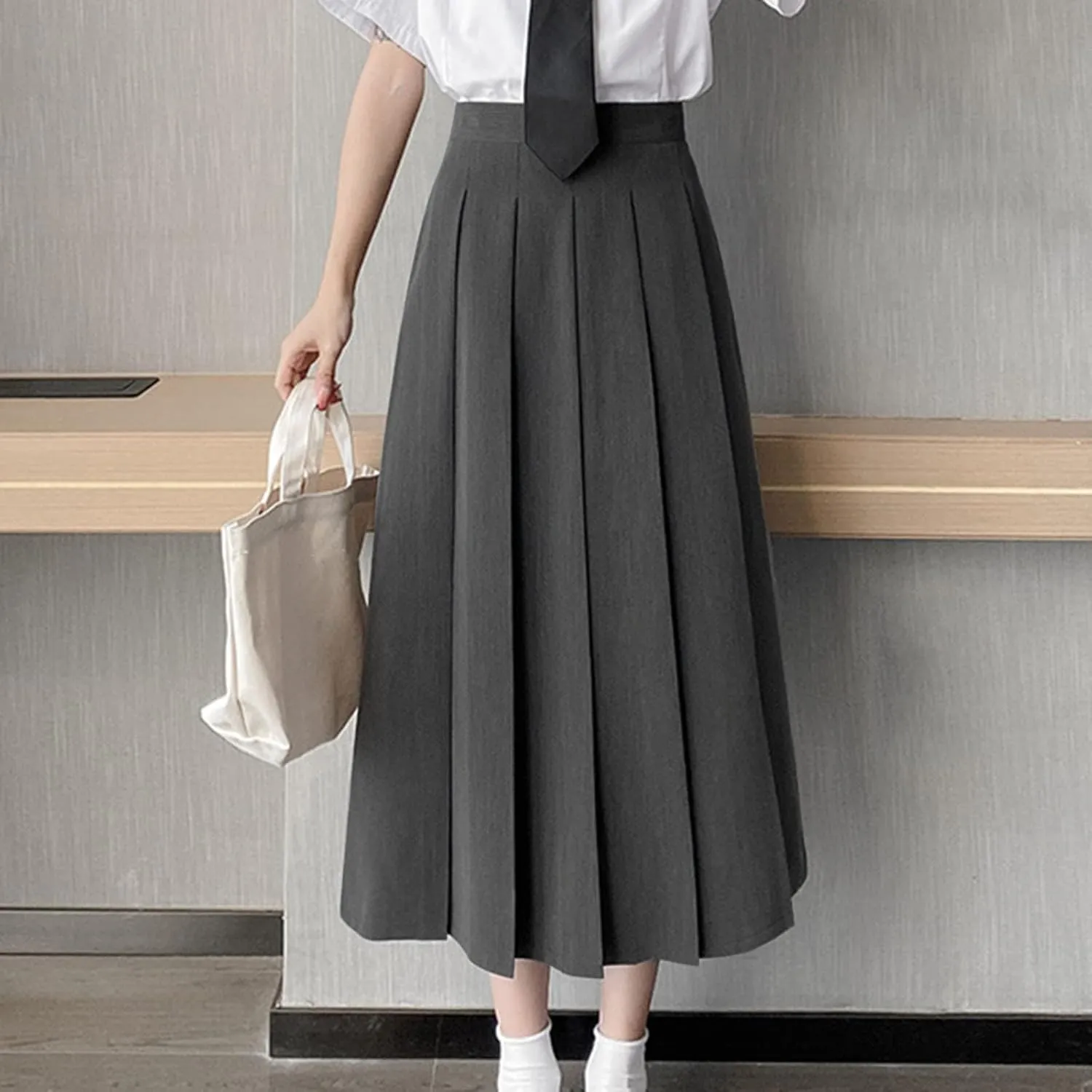 Pleated Skirts for Women Elastic High Waist A-Line Maxi Skirts Casual Party Holiday Teen Girls School Long Skirt