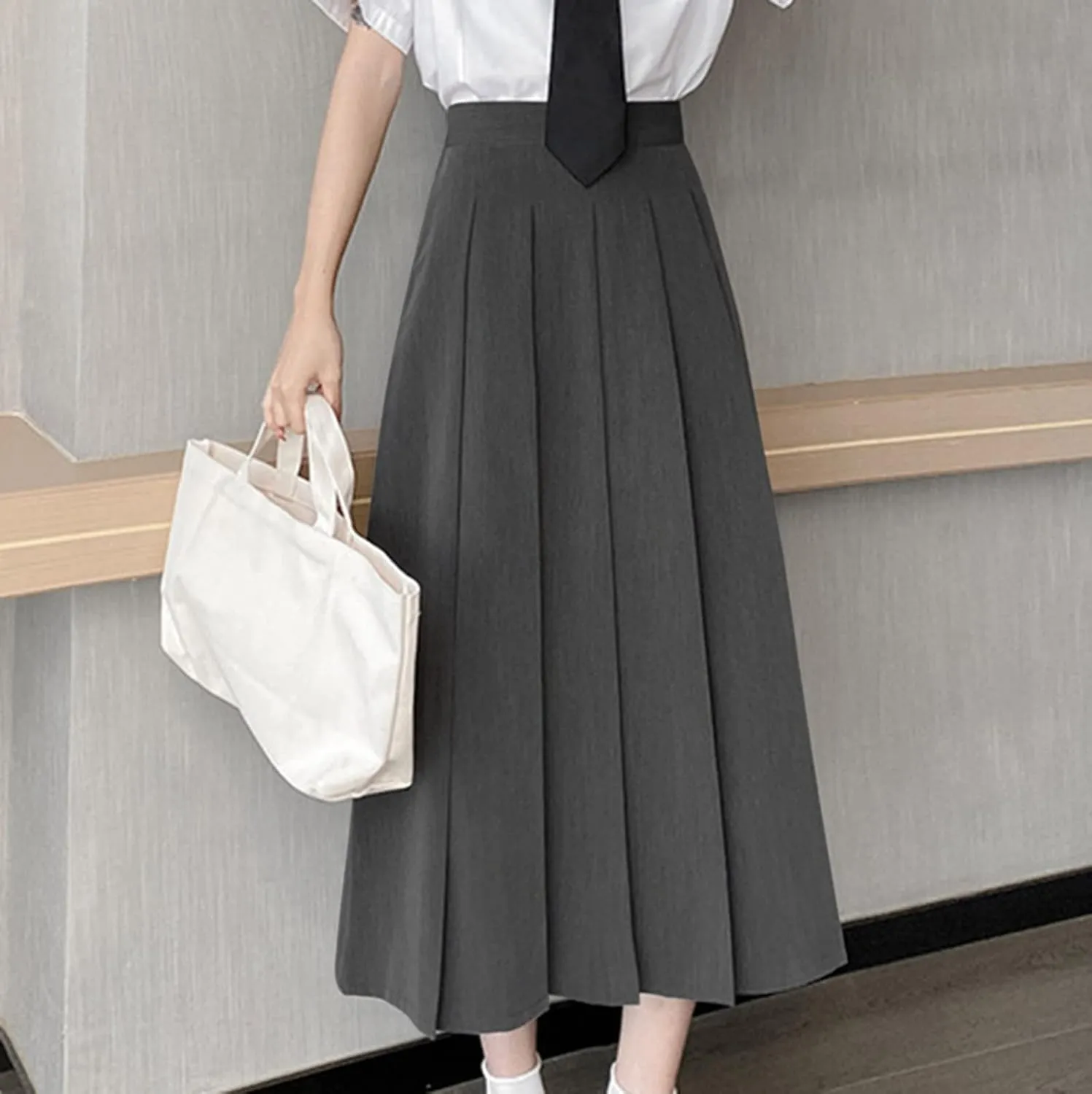 Pleated Skirts for Women Elastic High Waist A-Line Maxi Skirts Casual Party Holiday Teen Girls School Long Skirt