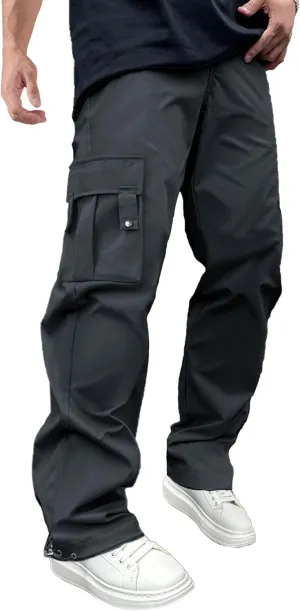 PLEPAN Men's Cargo Pants Drawstring Elastic Waist Casual Baggy Pants Streetwear Trousers Sweatpants for Men