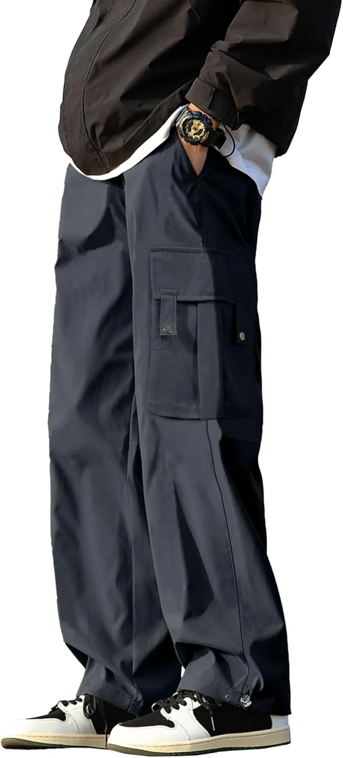 PLEPAN Men's Cargo Pants Drawstring Elastic Waist Casual Baggy Pants Streetwear Trousers Sweatpants for Men
