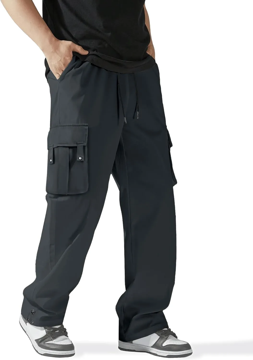 PLEPAN Men's Cargo Pants Drawstring Elastic Waist Casual Baggy Pants Streetwear Trousers Sweatpants for Men
