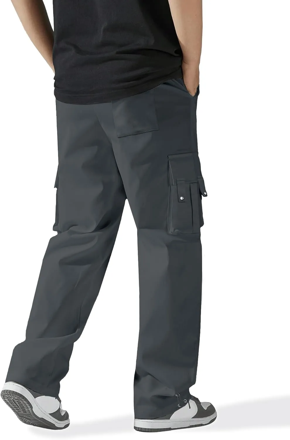 PLEPAN Men's Cargo Pants Drawstring Elastic Waist Casual Baggy Pants Streetwear Trousers Sweatpants for Men