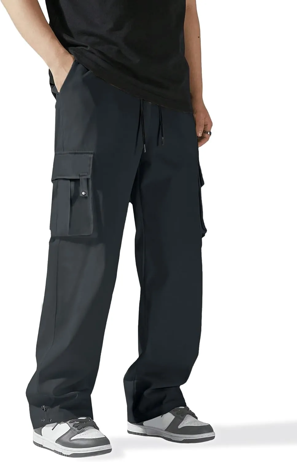 PLEPAN Men's Cargo Pants Drawstring Elastic Waist Casual Baggy Pants Streetwear Trousers Sweatpants for Men