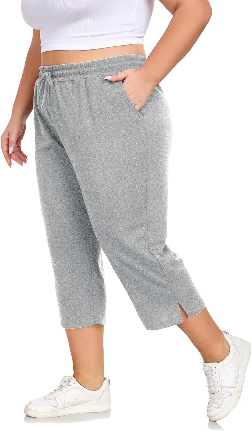 Plus Size Capri Pants for Women Loose Fit Yoga Pants with Pockets Workout Activewear Sweatpants