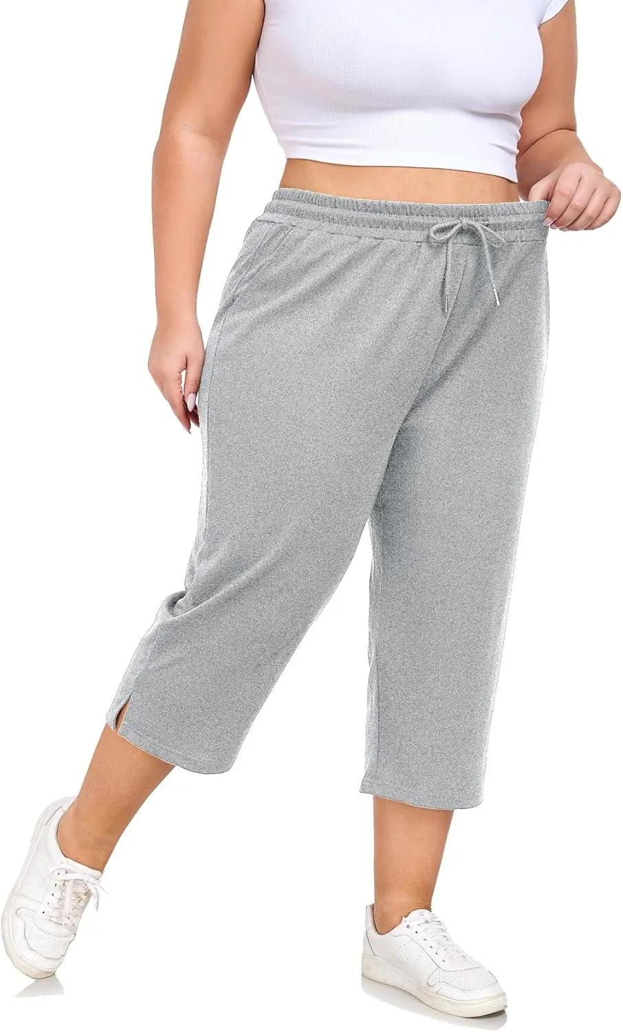 Plus Size Capri Pants for Women Loose Fit Yoga Pants with Pockets Workout Activewear Sweatpants