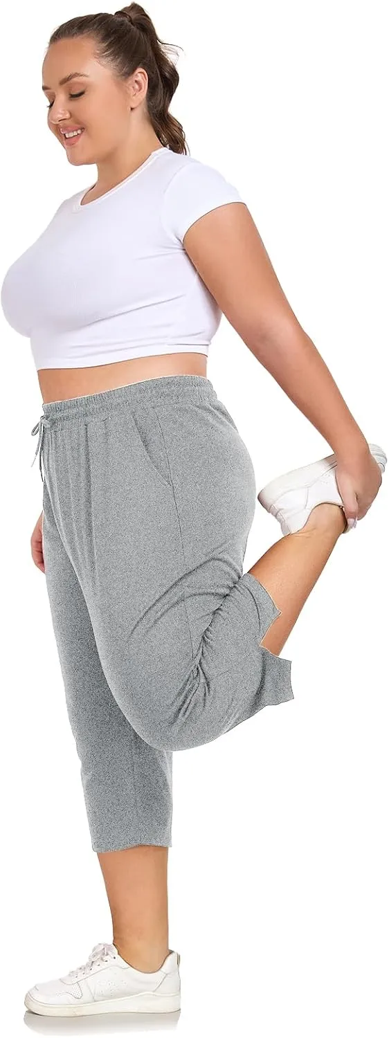 Plus Size Capri Pants for Women Loose Fit Yoga Pants with Pockets Workout Activewear Sweatpants
