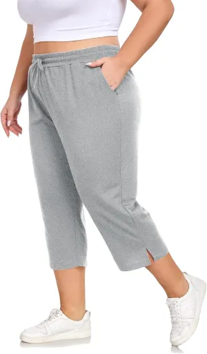 Plus Size Capri Pants for Women Loose Fit Yoga Pants with Pockets Workout Activewear Sweatpants