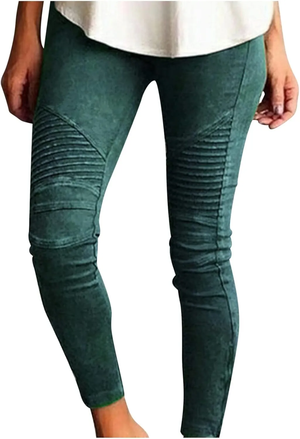 Plus Size Leggings for Women High Waisted Side Zipper Ruched Yoga Pants Casual Moto Biker Pull On Skinny Pants