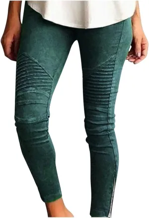 Plus Size Leggings for Women High Waisted Side Zipper Ruched Yoga Pants Casual Moto Biker Pull On Skinny Pants