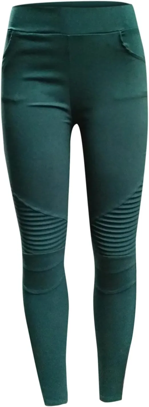 Plus Size Leggings for Women High Waisted Side Zipper Ruched Yoga Pants Casual Moto Biker Pull On Skinny Pants