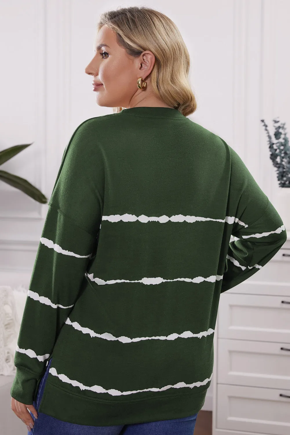 Plus Size Striped Side Slit Sweatshirt
