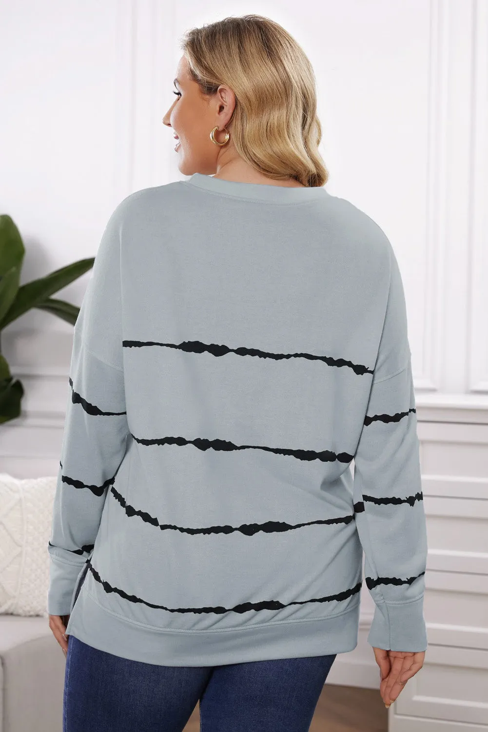 Plus Size Striped Side Slit Sweatshirt