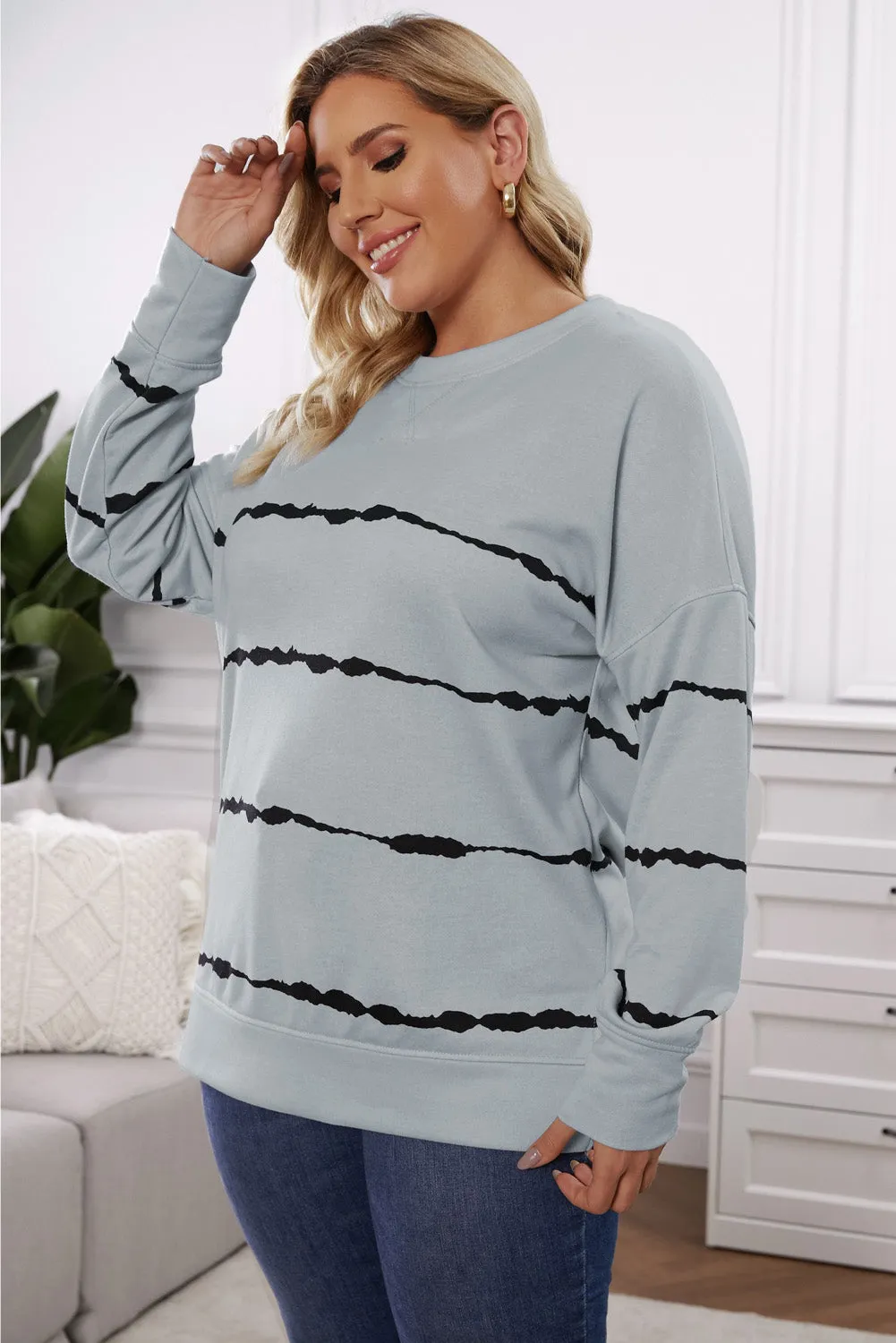Plus Size Striped Side Slit Sweatshirt