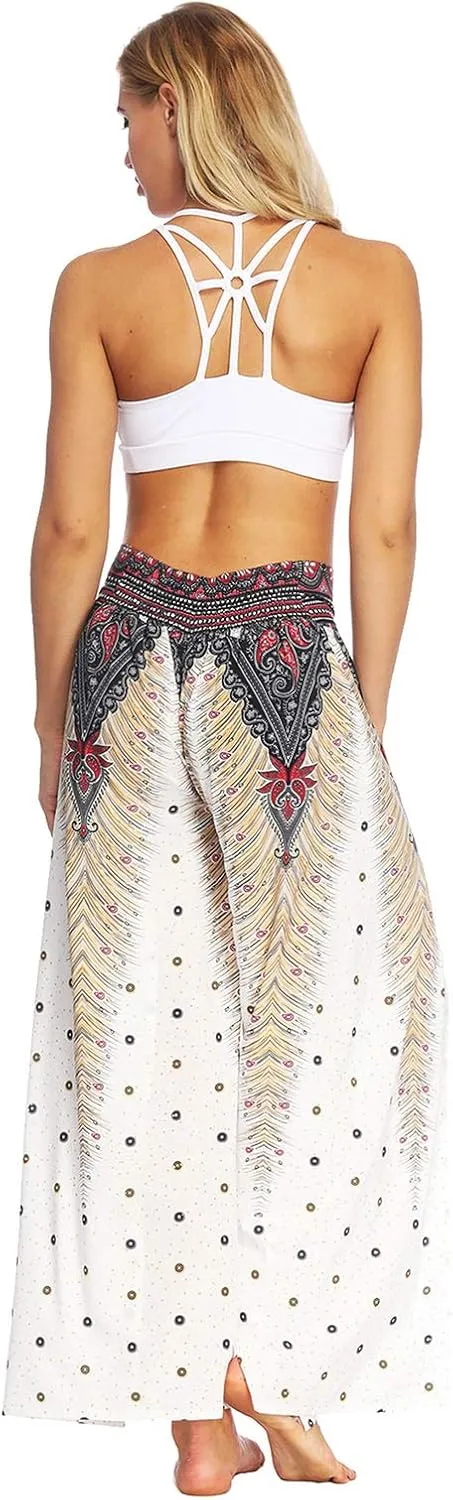 PNKJ Womens Slit Wide Leg Pants-Casual Hippie Bohemian Pilate Beach Boho Baggy Yoga Pants