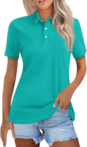 Polo Shirts for Women Collared Golf Shirts Button Short Sleeve Tops Business Casual Quick Dry Moisture Work Blouses