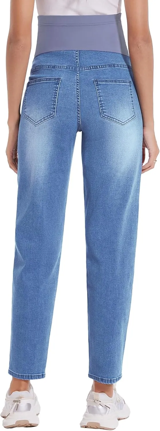 POSHGLAM Women's Maternity Jeans Over Belly Comfy Stretch Boyfriend Jeans Loose Pregnancy Pants, S-XXL