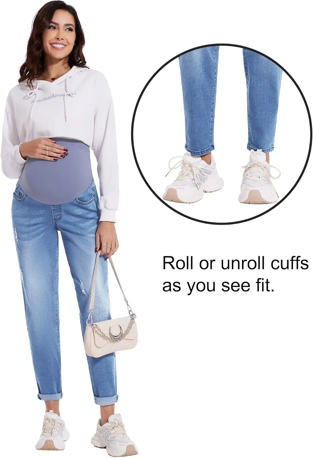 POSHGLAM Women's Maternity Jeans Over Belly Comfy Stretch Boyfriend Jeans Loose Pregnancy Pants, S-XXL