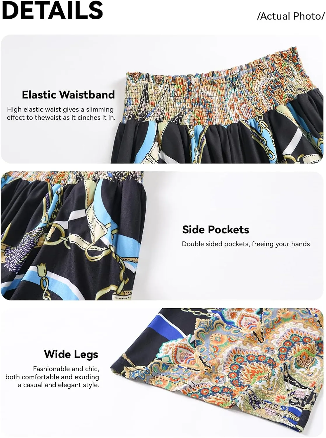 QIANXIZHAN Women's Boho Pants, Wide Leg High Waist Harem Pants Hippie Yoga Clothes with Pockets