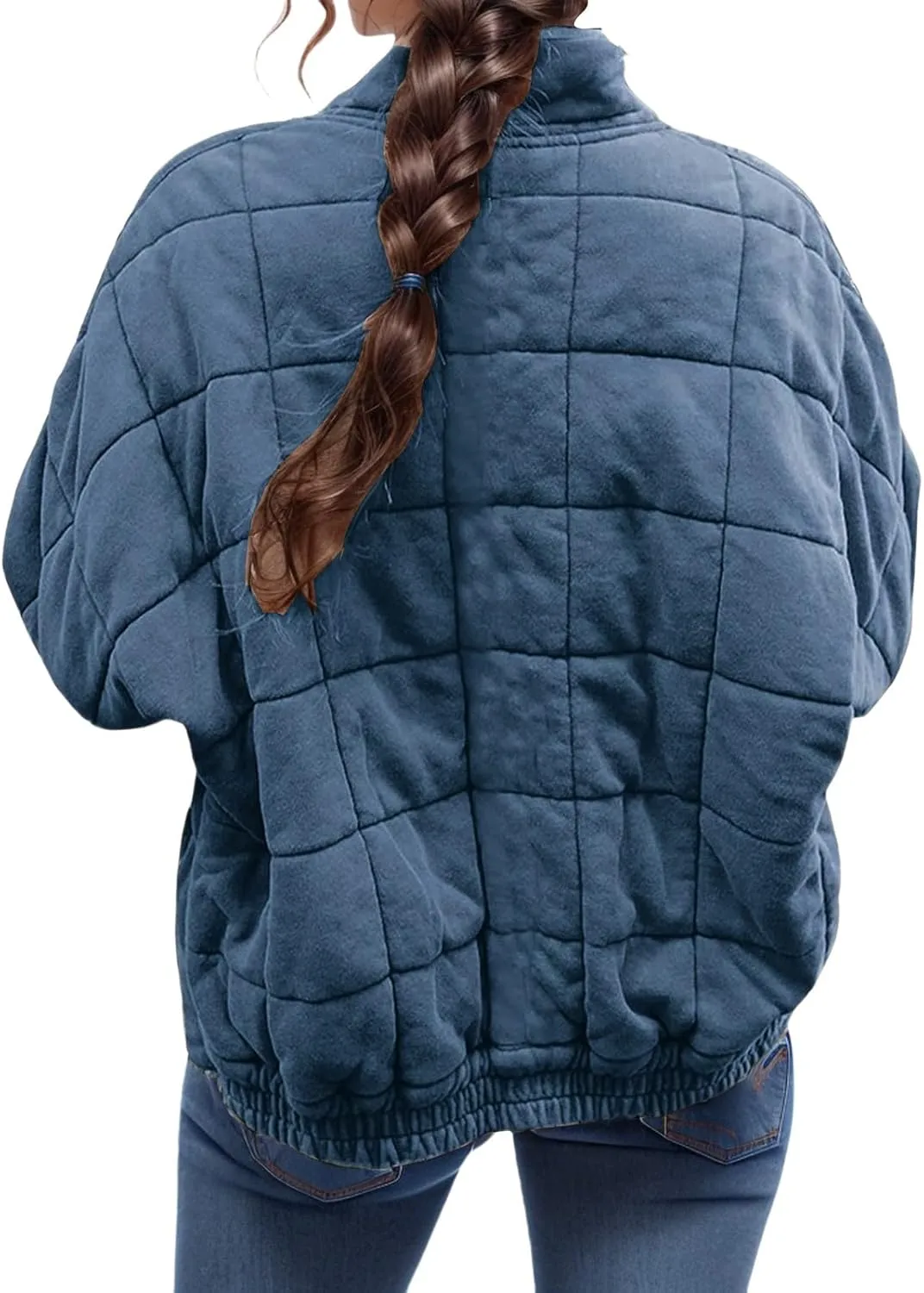 Quilted Jackets for Women Lightweight Puffer Jacket Dolman Long Sleeve Zip Up Padded Jacket Down Winter Coat Outwear