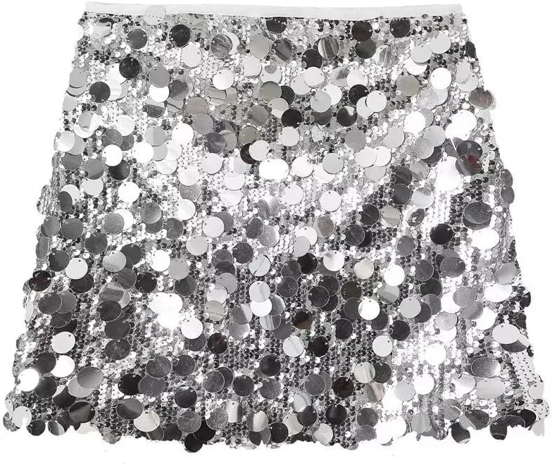 RanRui Sequin Mini Skirt for Women - High Waist, Satin