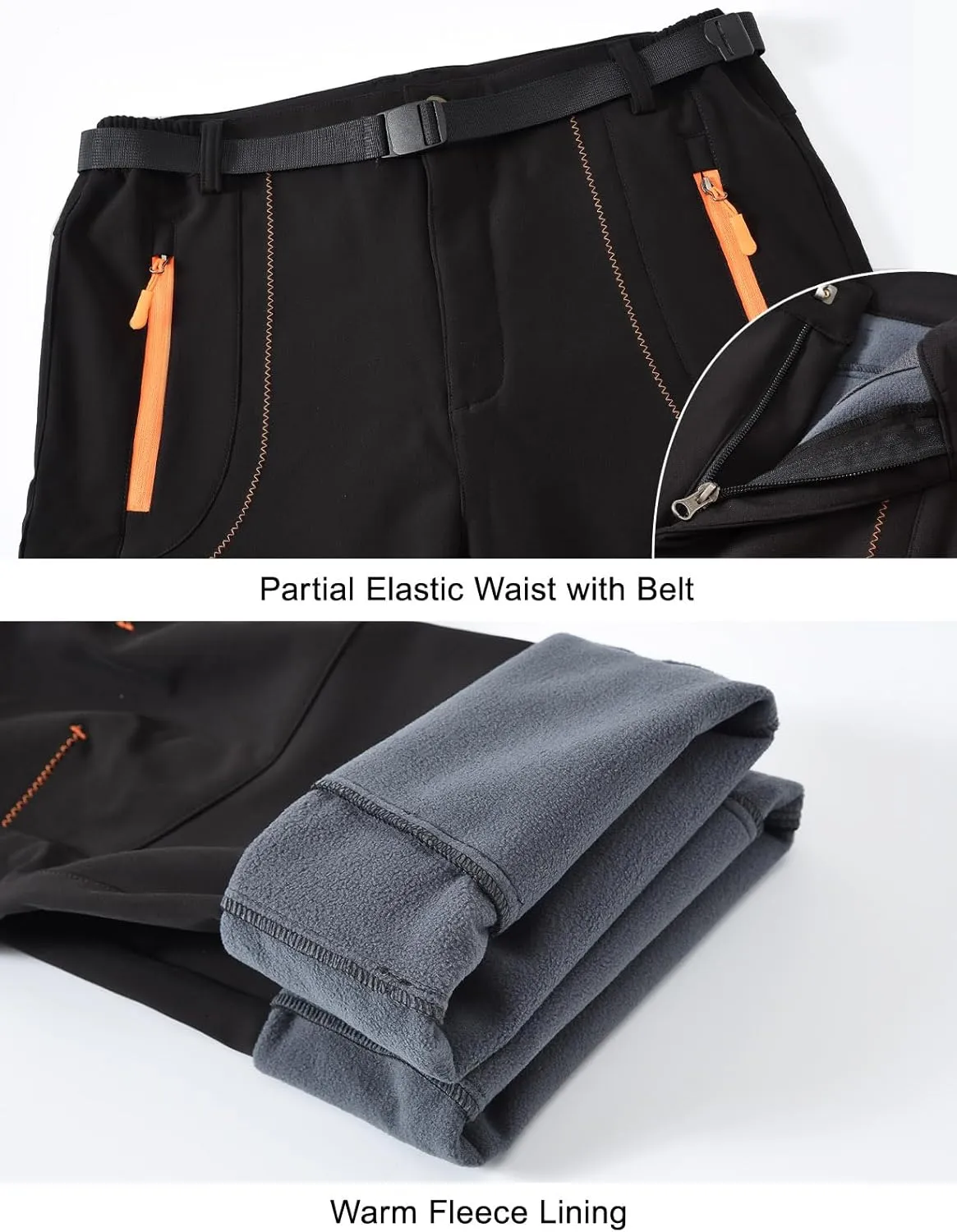 Rdruko Men's Snow Ski Pants Waterproof Insulated Winter Outdoor Snowboard Hiking Fleece Pants with Belt