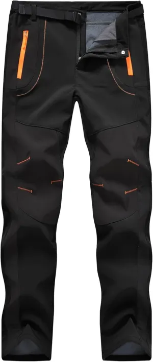 Rdruko Men's Snow Ski Pants Waterproof Insulated Winter Outdoor Snowboard Hiking Fleece Pants with Belt