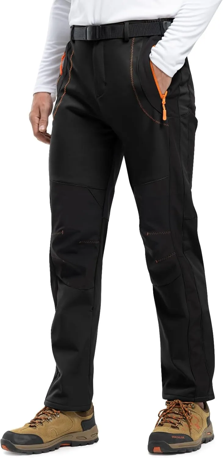 Rdruko Men's Snow Ski Pants Waterproof Insulated Winter Outdoor Snowboard Hiking Fleece Pants with Belt