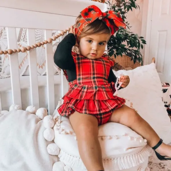 Red & Gold Tartan Plaid Romper