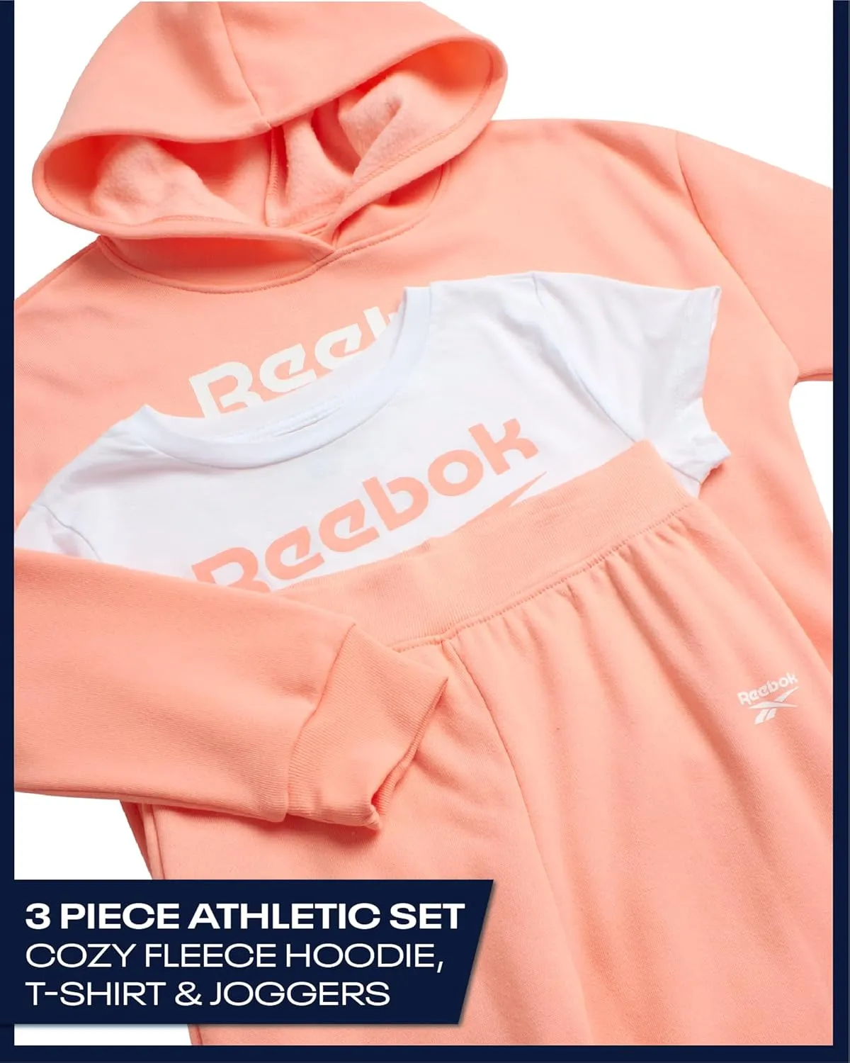 Reebok Girls' Activewear Set - 3 Piece Stylish Graphic T-Shirt, Fleece Pullover Hoodie, and Jogger Sweatpants (Size: 4-12)